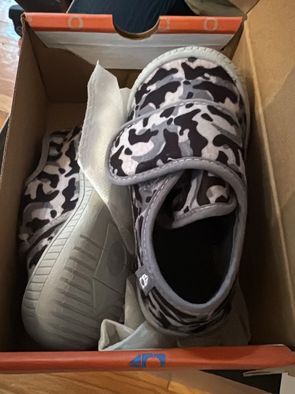 oomphies Kids' Gray & Black Camo Sneakers with Hook-and-Loop Strap